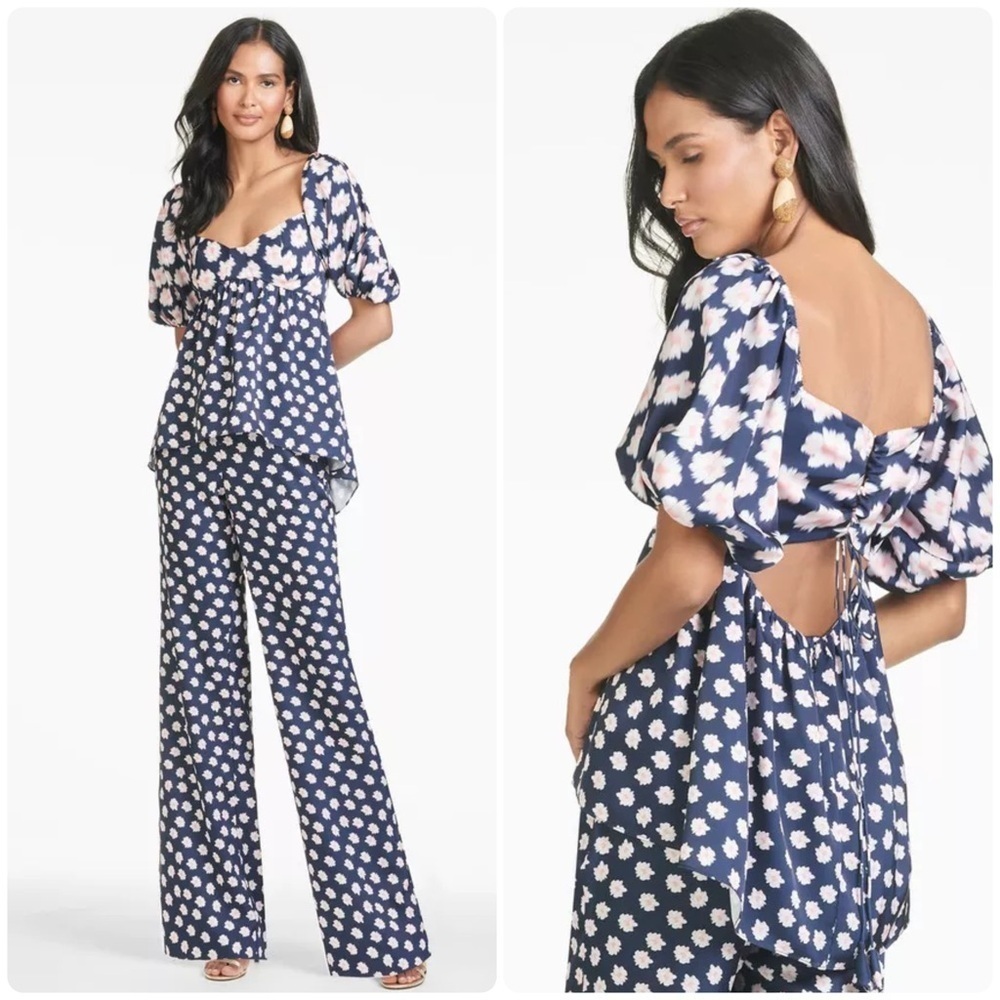 New! Sachin & Babi Krya Top & Lana Pant Set in Blue & Pink Ikat Floral🌸sz 0 NWT!